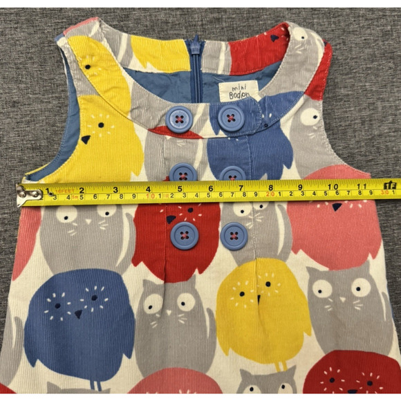 Mini Boden Corduroy Gray Cats and Primary Colored Owls Jumper Dress Size 2/3Y - Picture 3 of 7